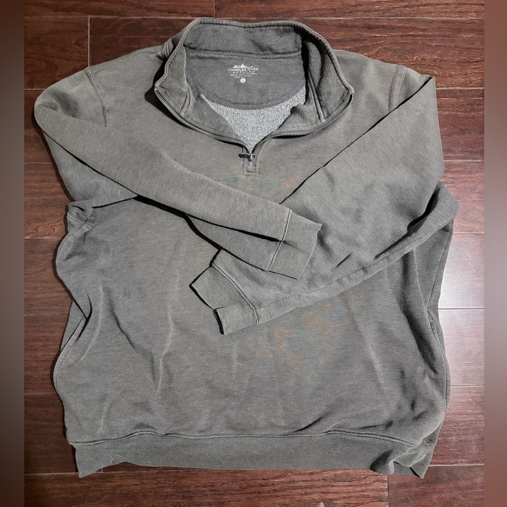 0003-Charles River Apparel Men's Charcoal Zip-Up Sweater